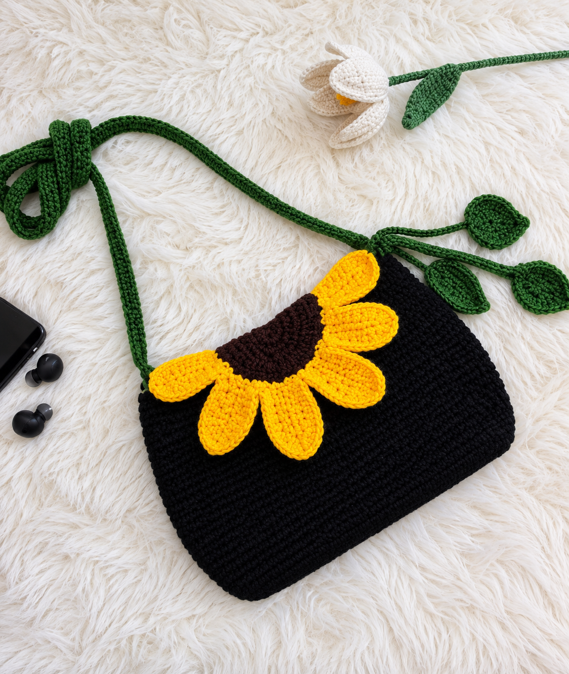 White Sunflower Shoulder Bag