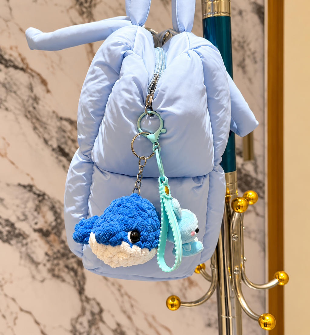 Cute Blue & White  Whale Plush Keychain